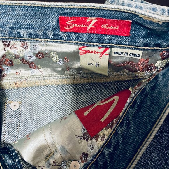 NEW VTG Seven 7 Blue Label Flare Jeans Denim Y2K Mid Rise 31 100% Cotton 34" - Picture 3 of 6